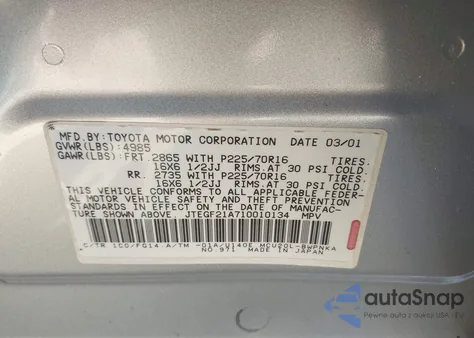 2001 Toyota Highlander V6 из США, поврежденный, VIN JTEGF21A710010134